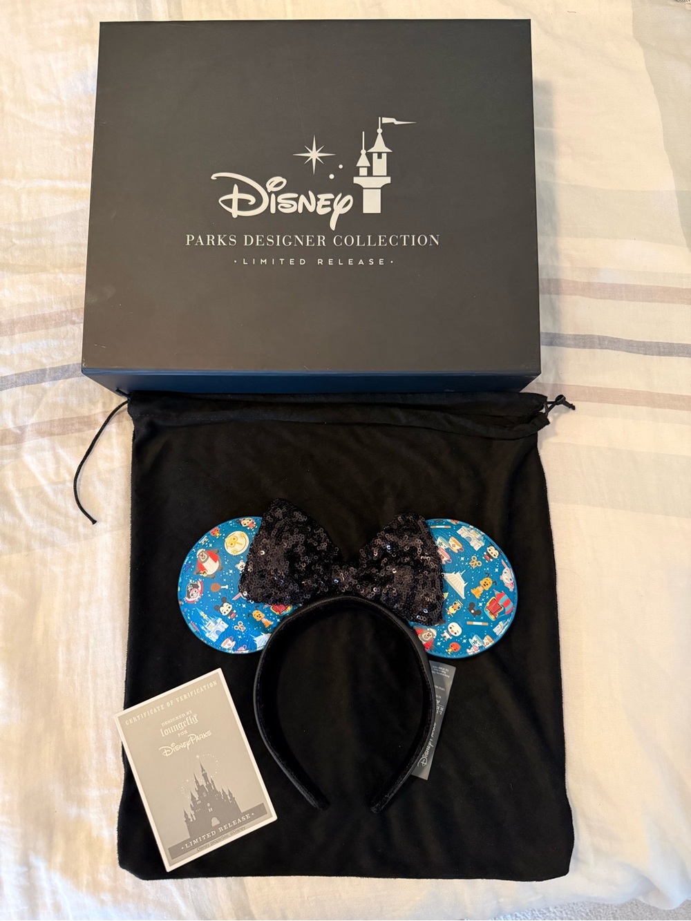 Loungefly Disney Parks Blue Character Print Sequin Bow Ear Headband